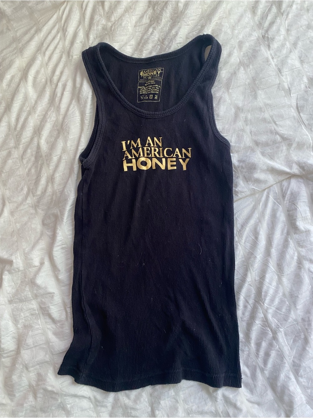 American Honey Black Ribbed Graphic Tank with Gold Print